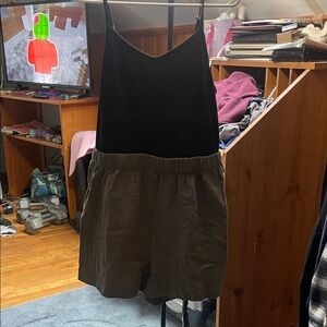 SHEIN Black and Olive Green Spaghetti Strap Romper